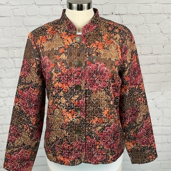 Christopher & Banks Floral/Leaf Pattern Mandarin Collar Blazer Size Large - Picture 1 of 13